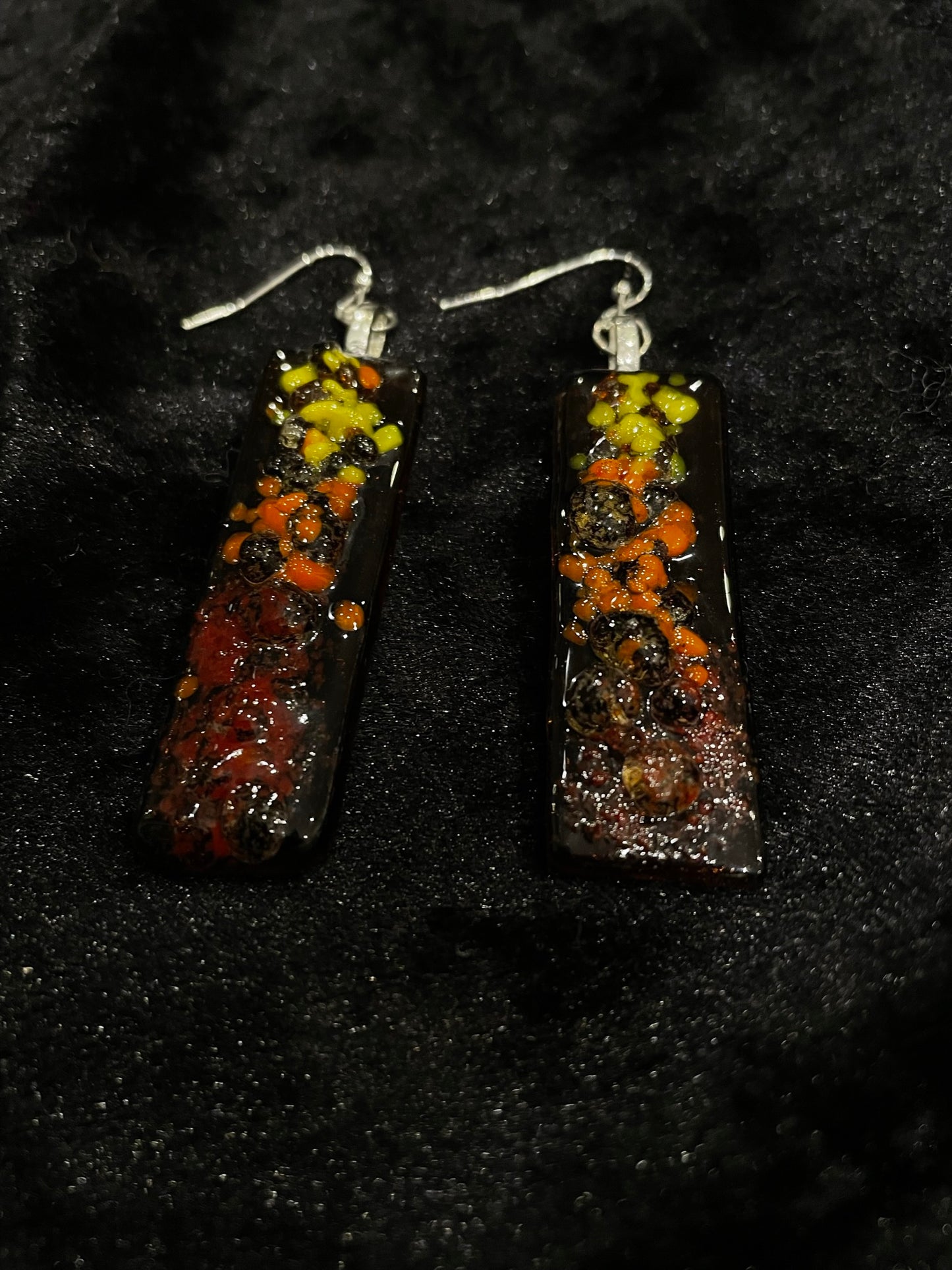 Fused yellow & orange glass oblong earrings