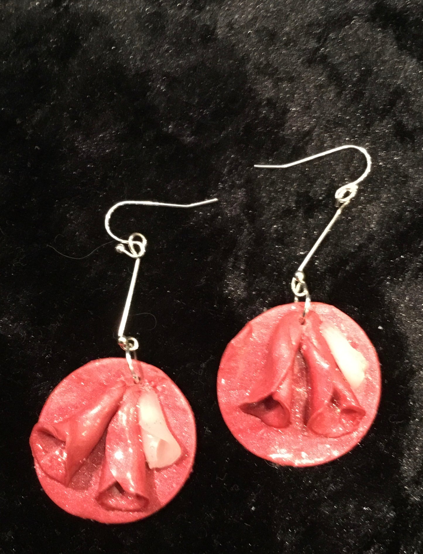 Pink Polymer clay earrings on long drop