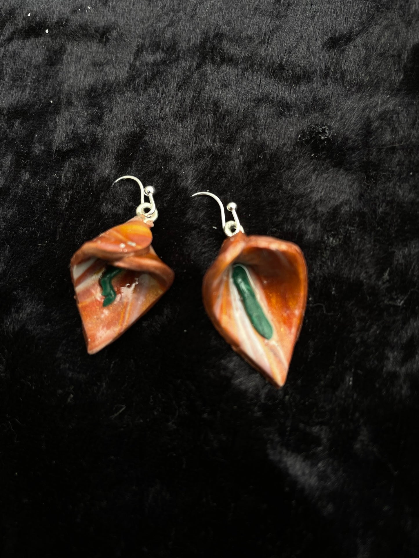 Orange & green lily Polymer clay earrings