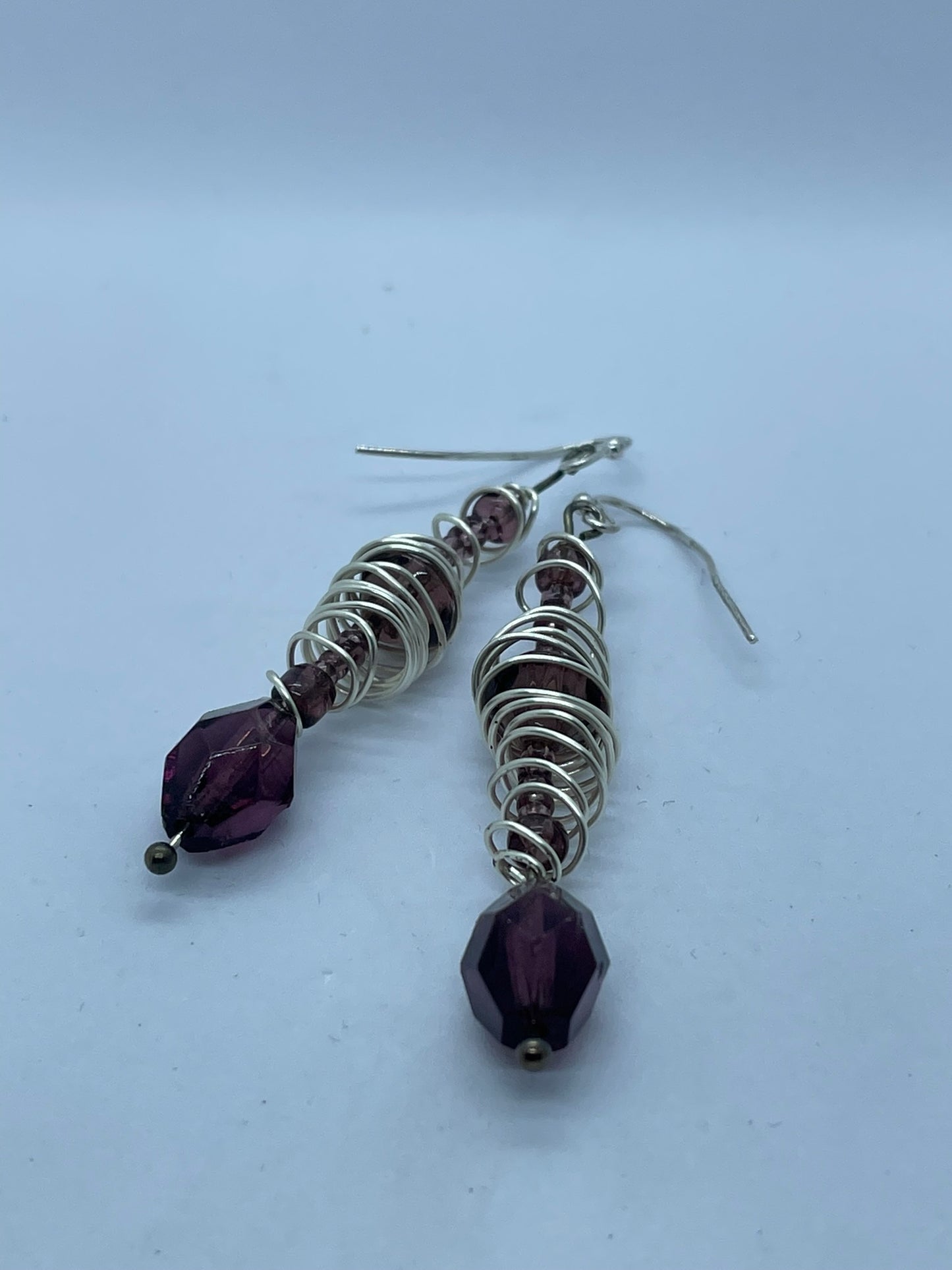 Wire & burgundy bead drop earrings