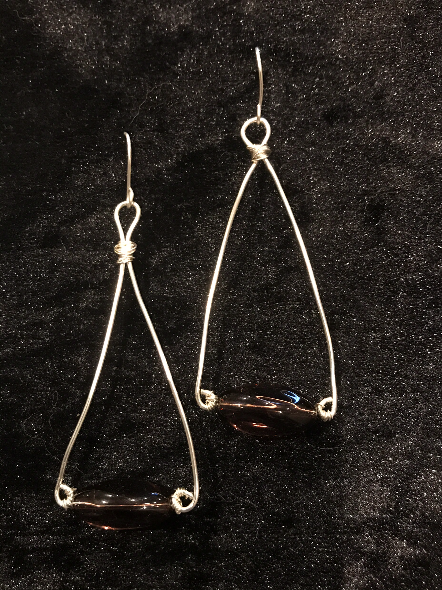 Wire & large purple bead earrings