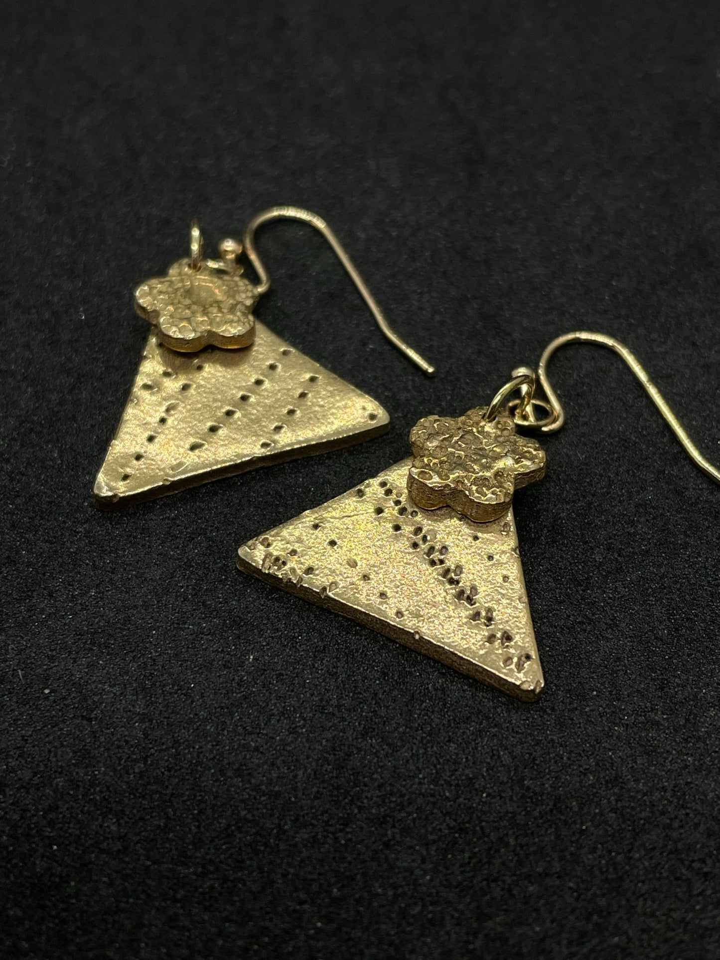 Bronze triangle & flower earrings