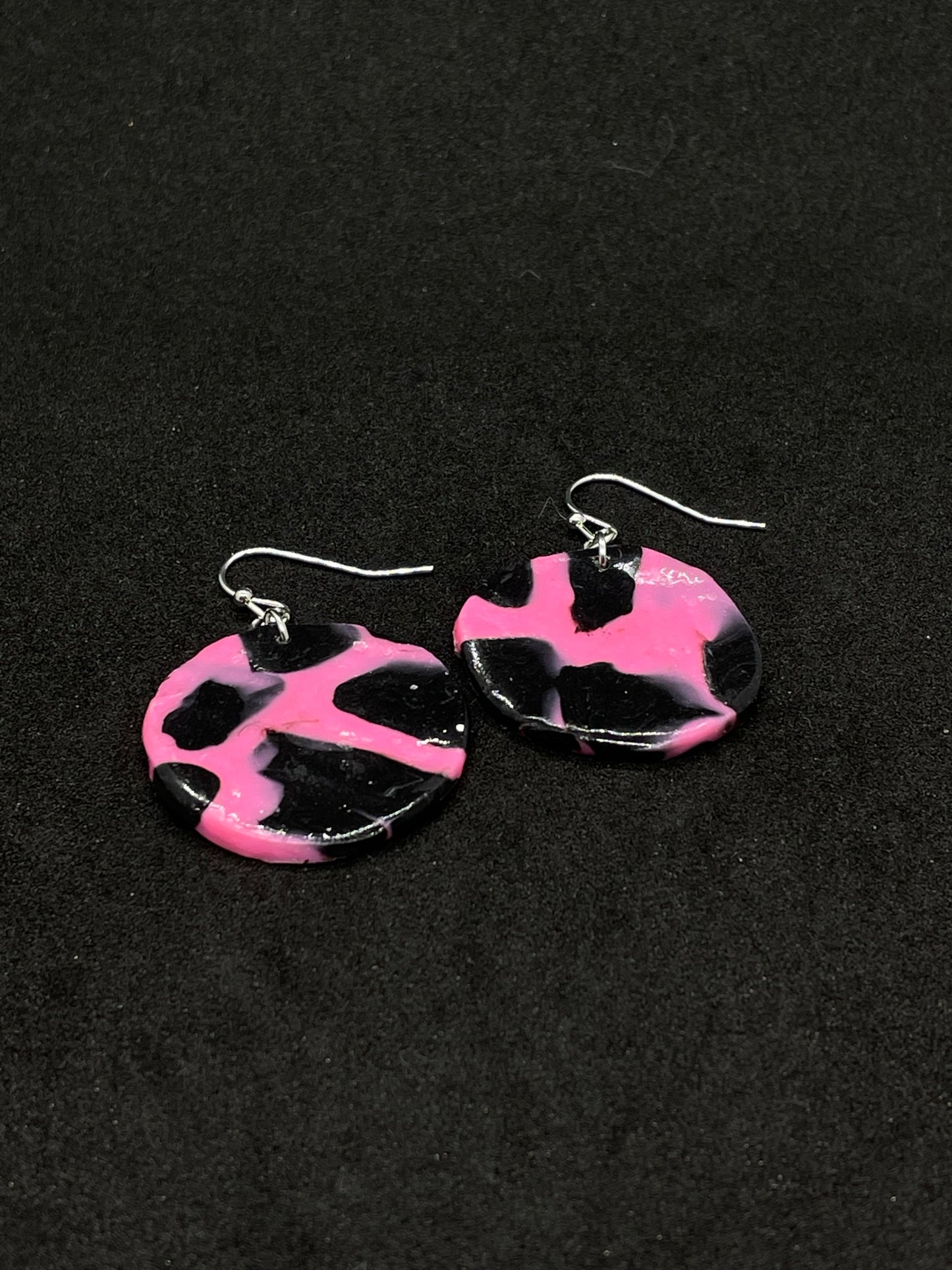 Pink & black disc Polymer clay earrings