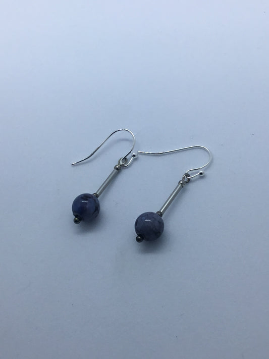 Wire & grey bead earrings on silver rod drop