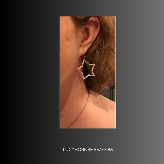 Silver large star earrings