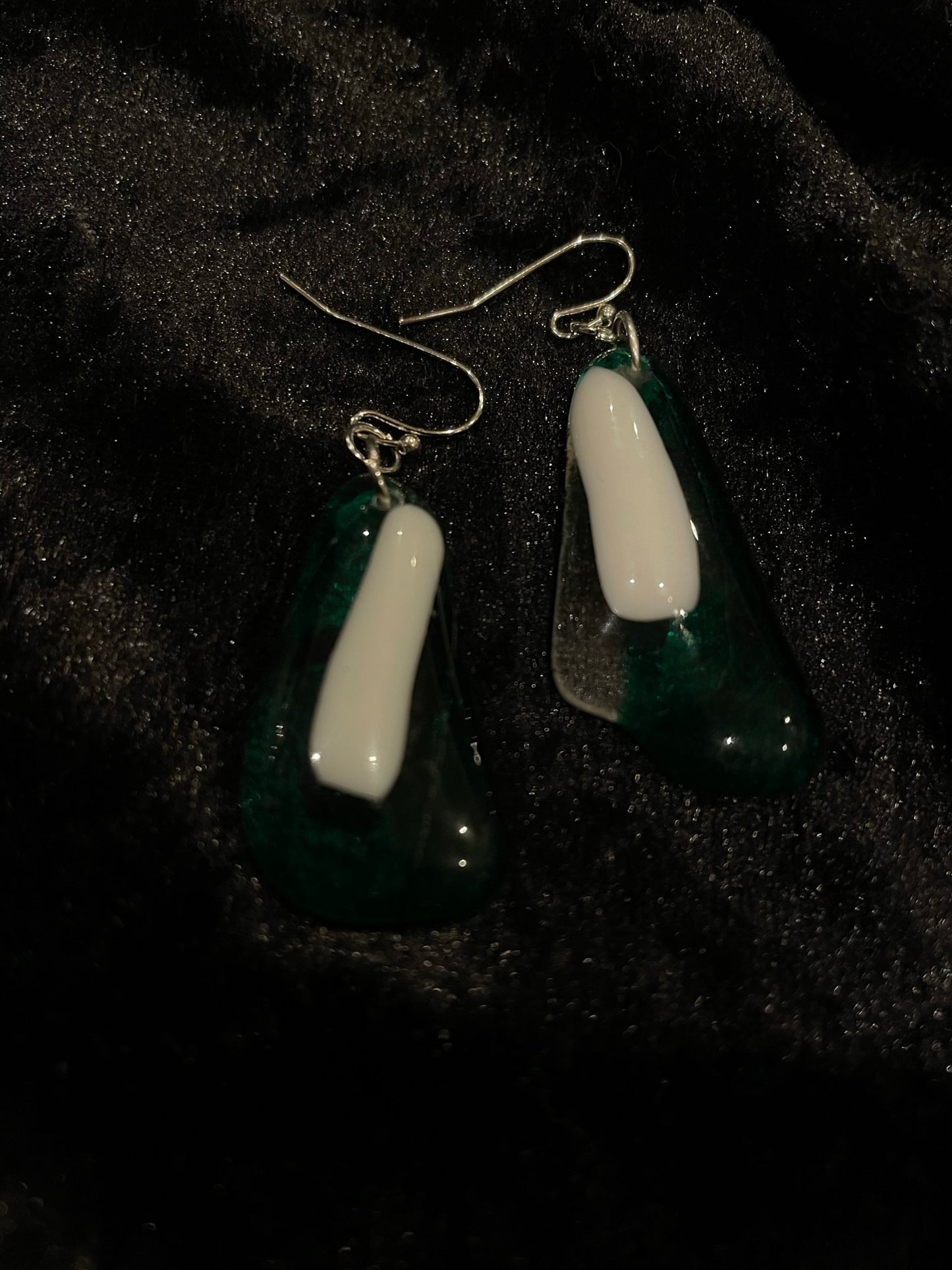 Fused white & green triangle earrings