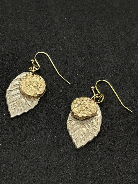 Bronze leaf & disc earrings