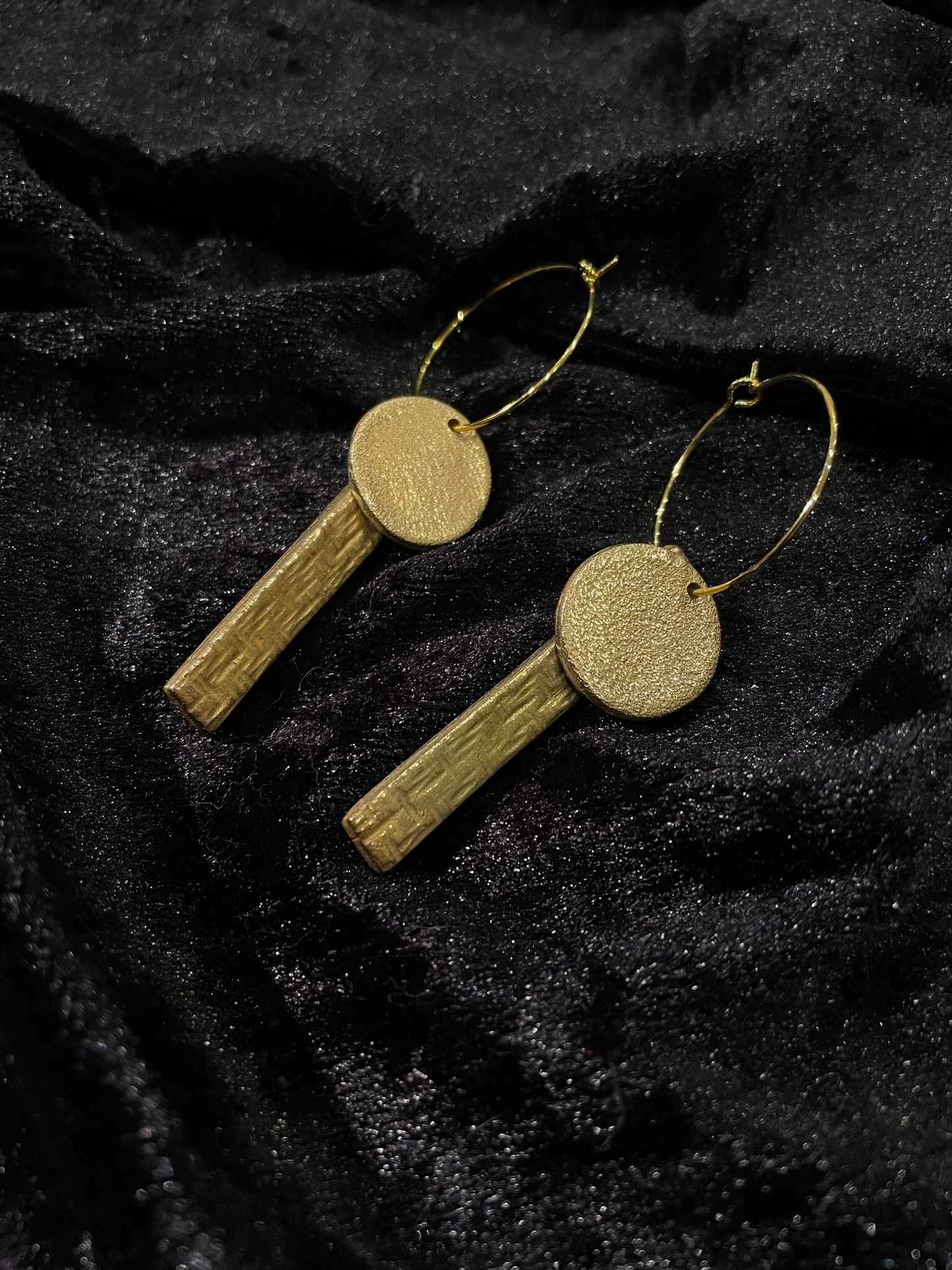 Bronze disc and oblong earrings