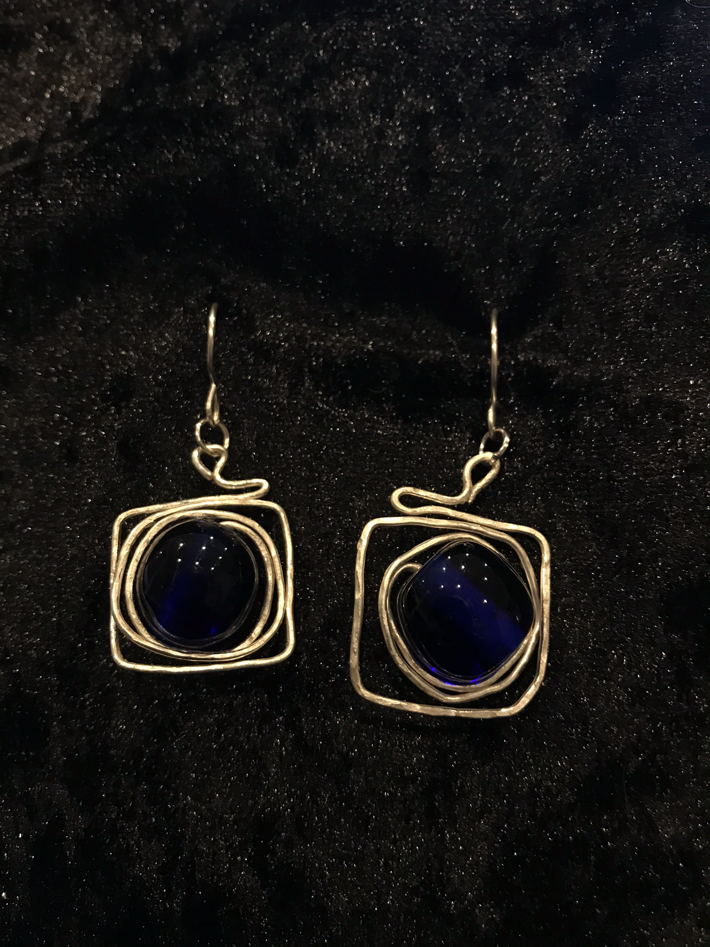 Wire & blue bead earrings with silver wire