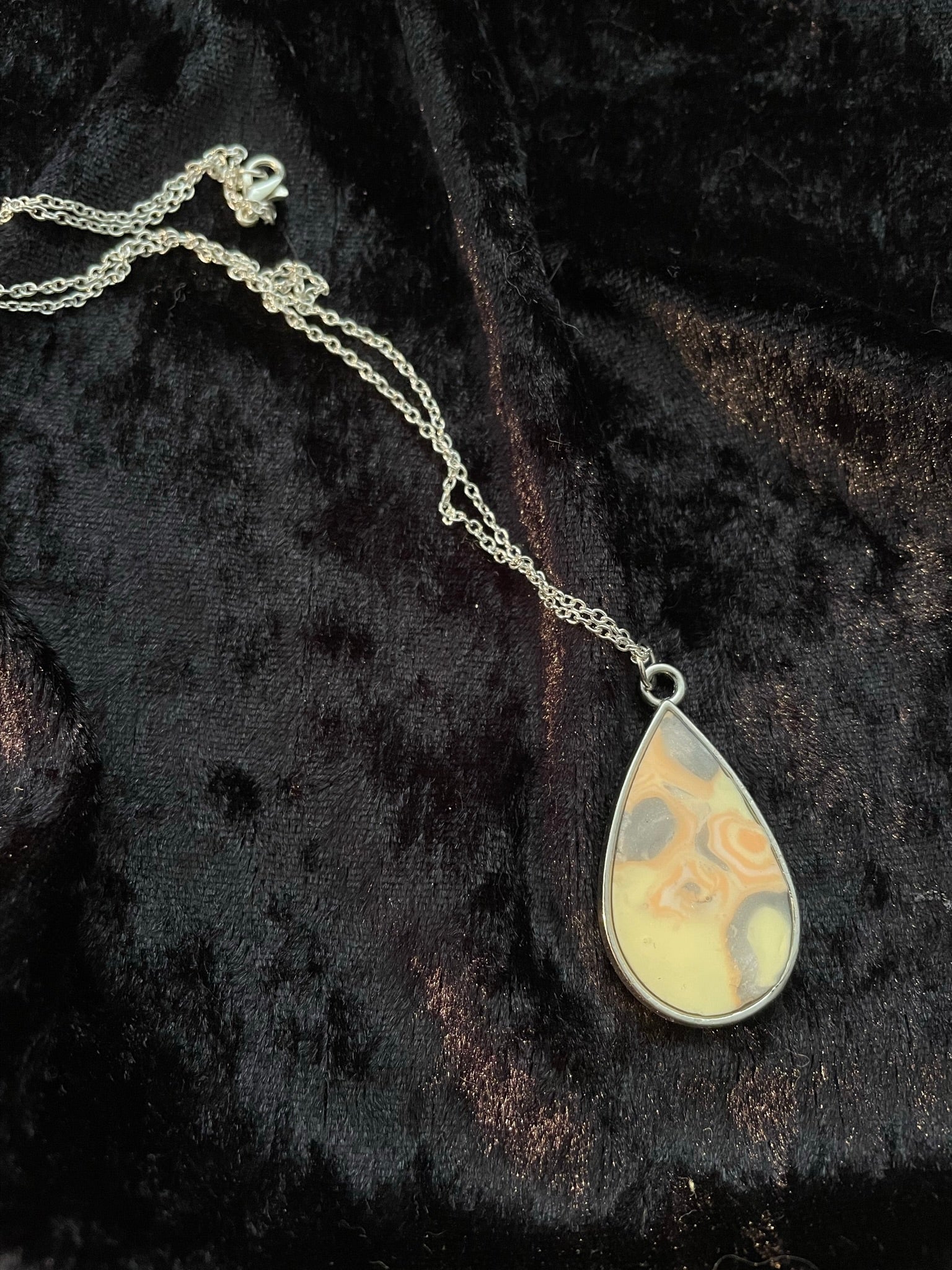 Apricot & grey teardrop Polymer clay necklace