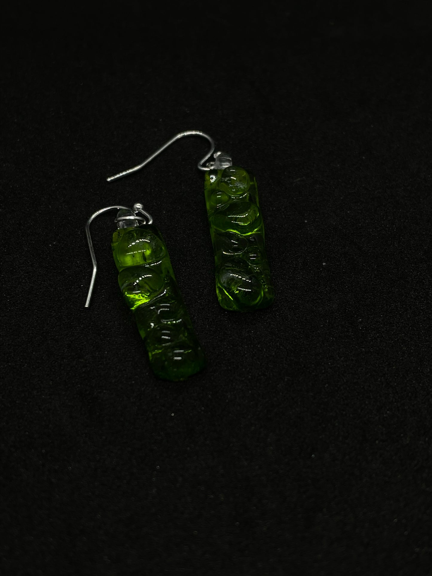 Fused bottle green glass drop earrings