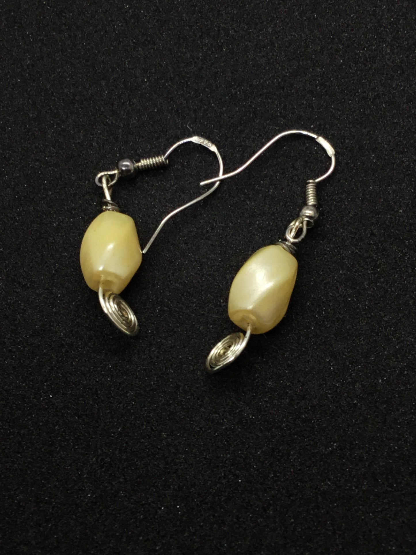 Wire & cream bead earrings with silver wire detail