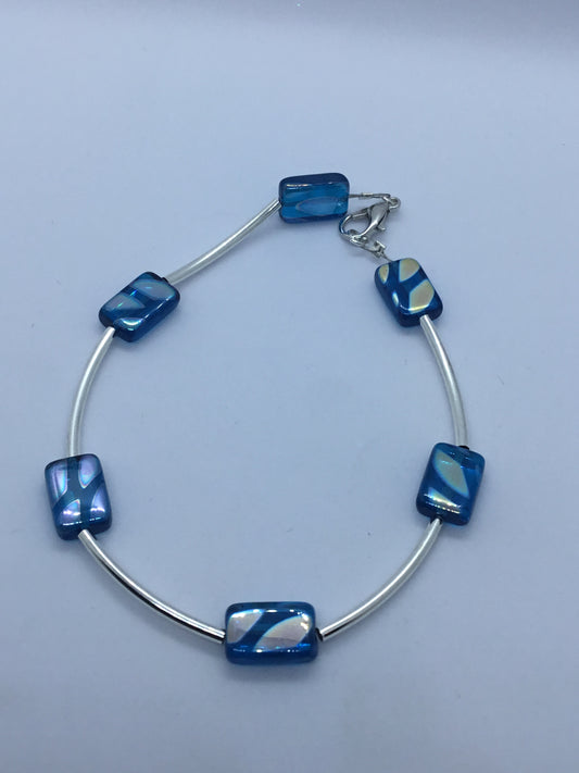 Wire & blue bead bracelet