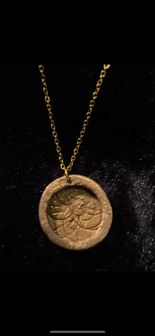 Bronze disc and circle necklace