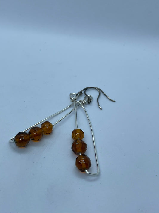 Wire & brown seed beads earrings