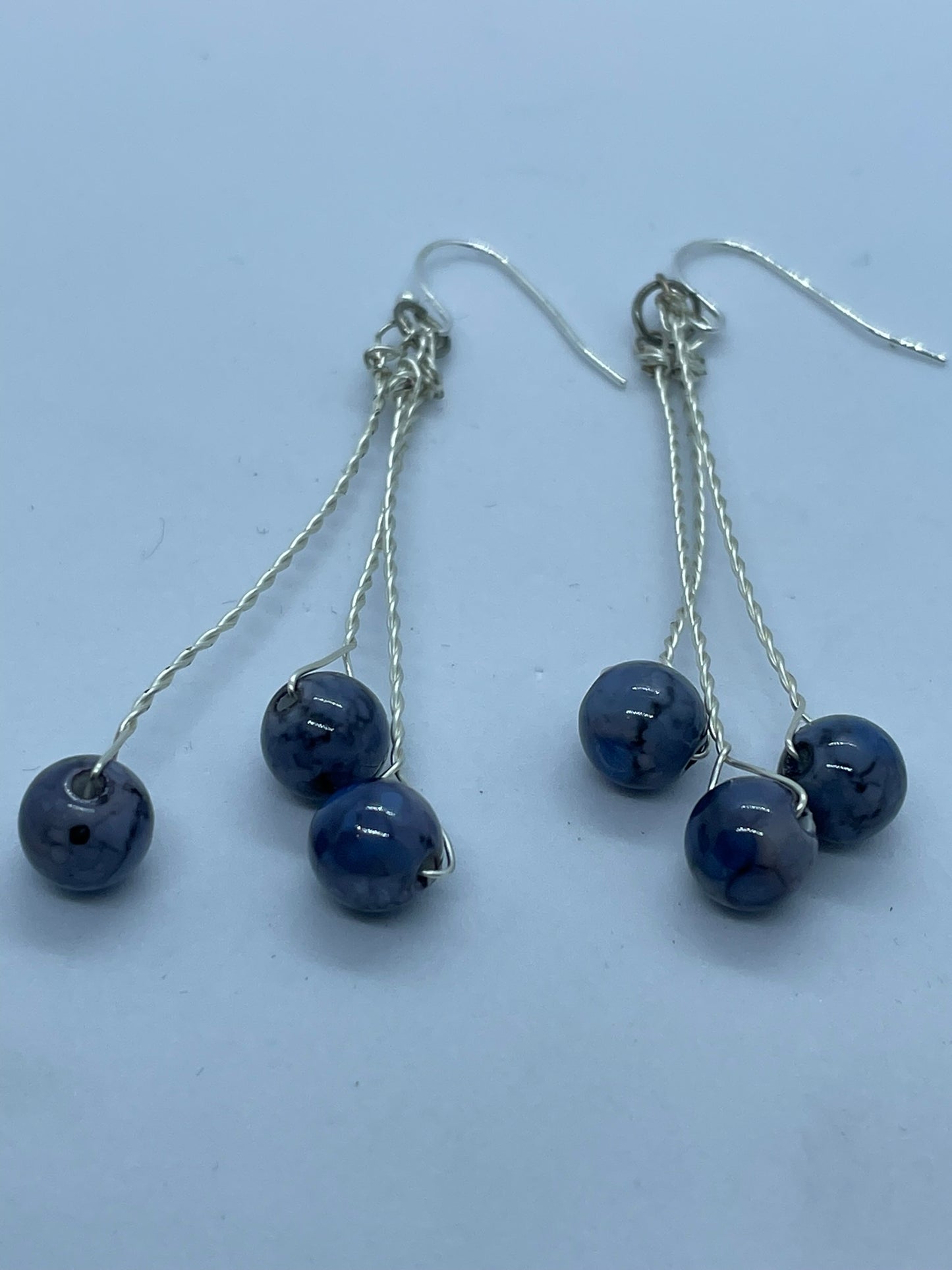 Wire & 3 grey bead earrings
