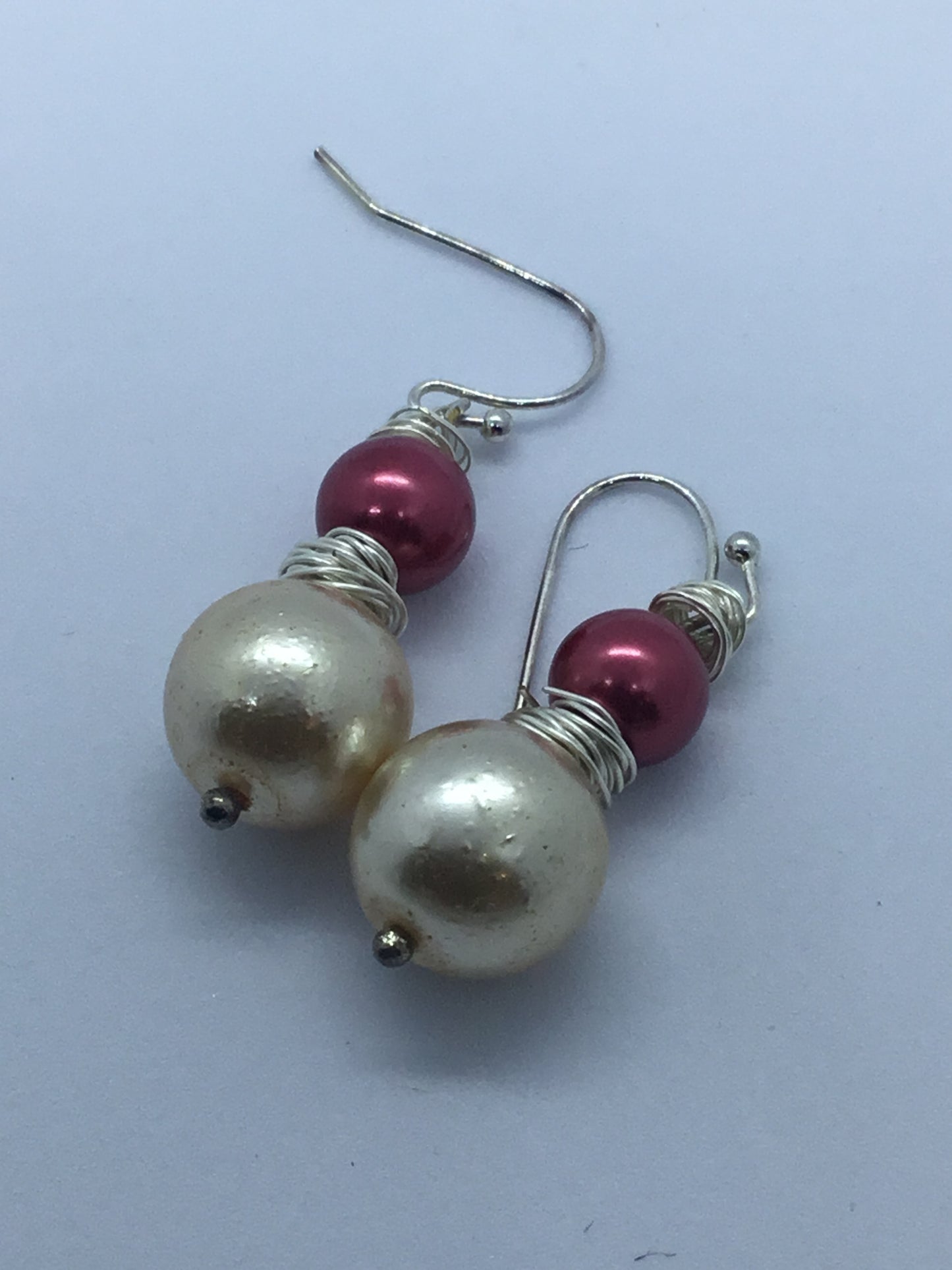 Wire with cream & red pearl earrings