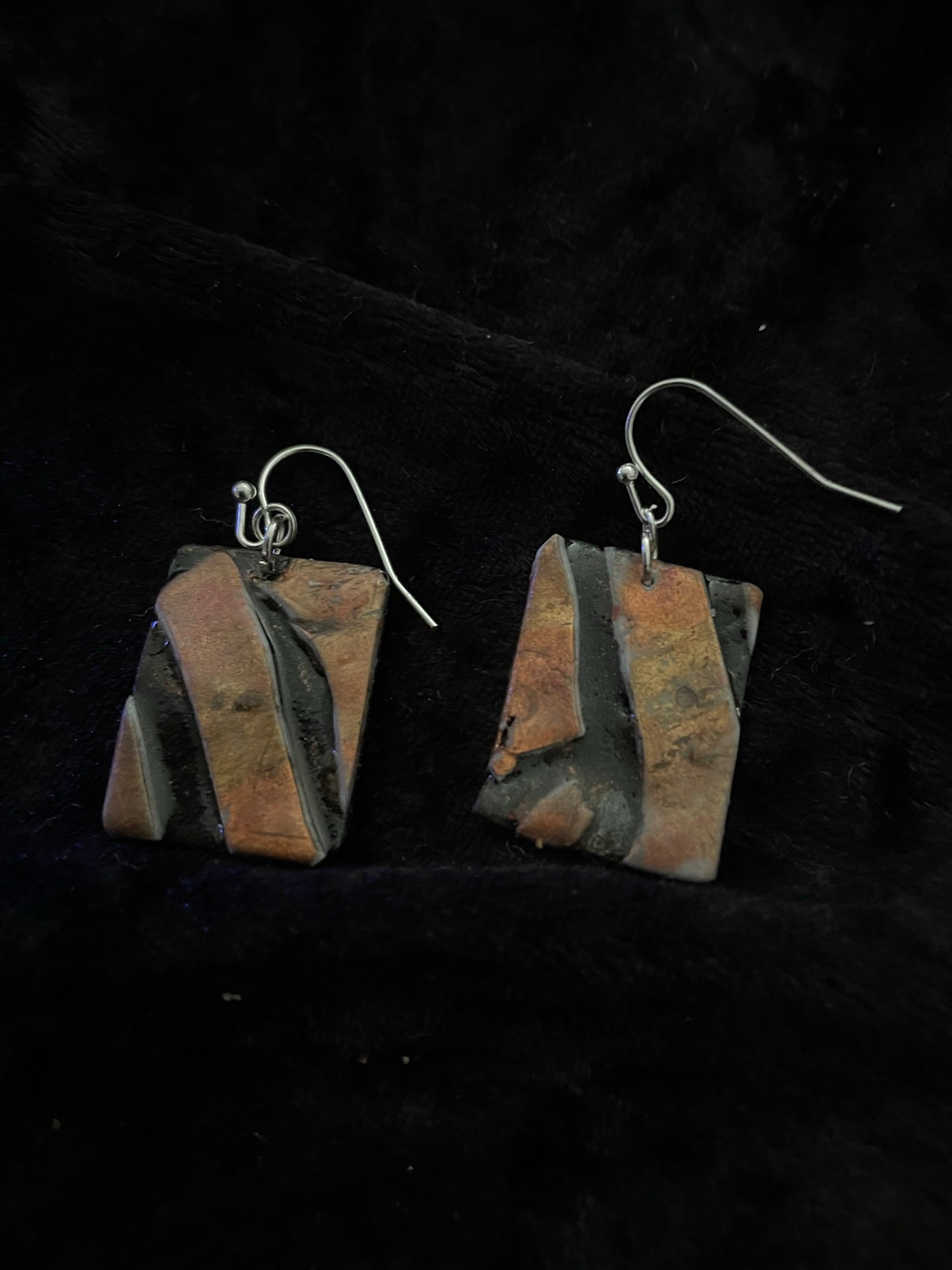 Brown & black metallic ink oblong Polymer clay earrings