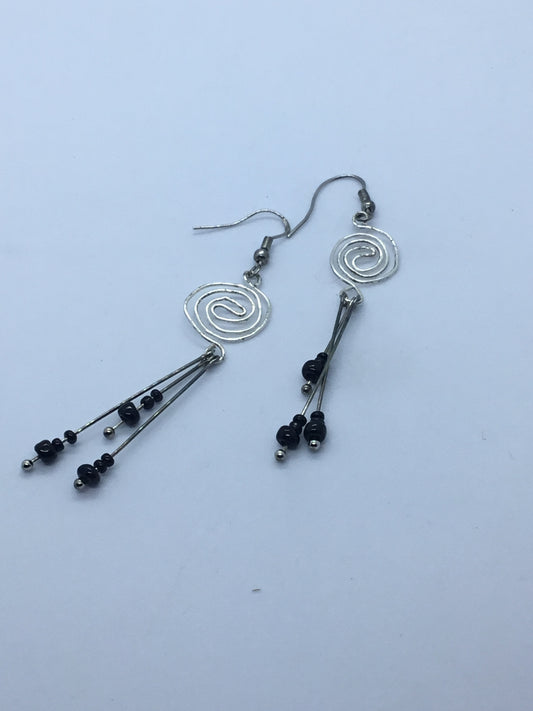 Wire & black bead earrings