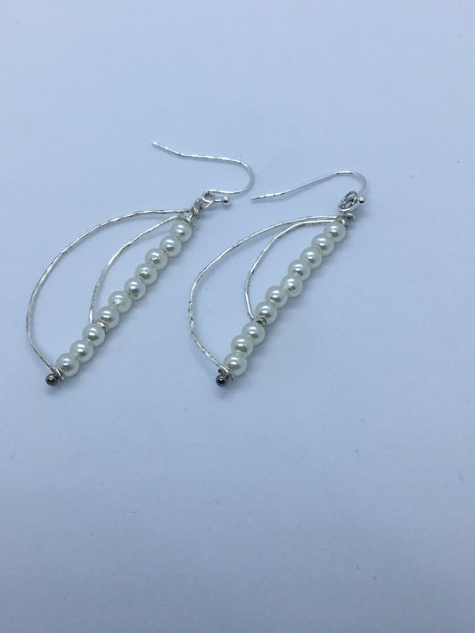 Silver wire & white seed pearl drop earrings