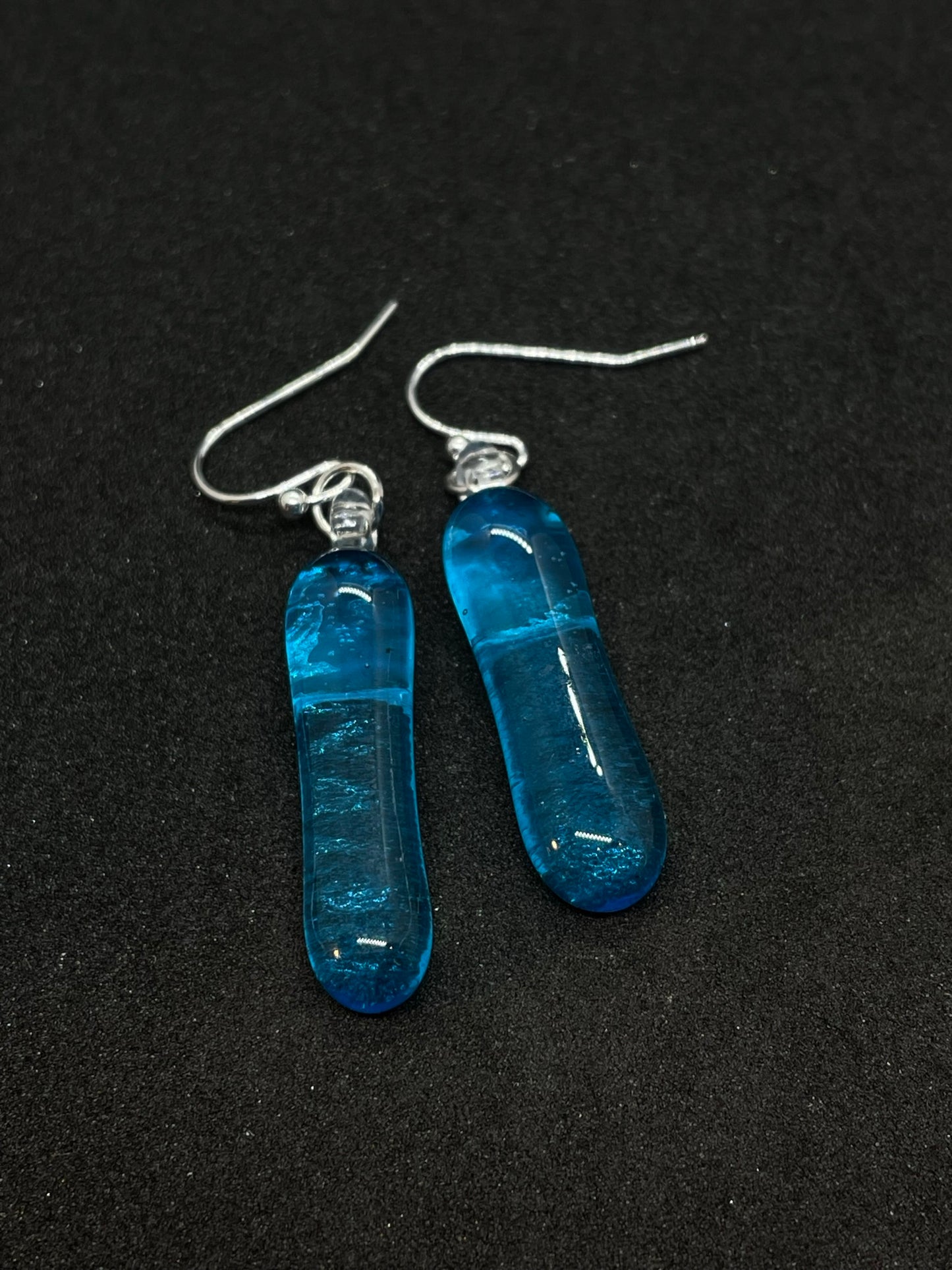 Fused bright blue glass oblong earrings