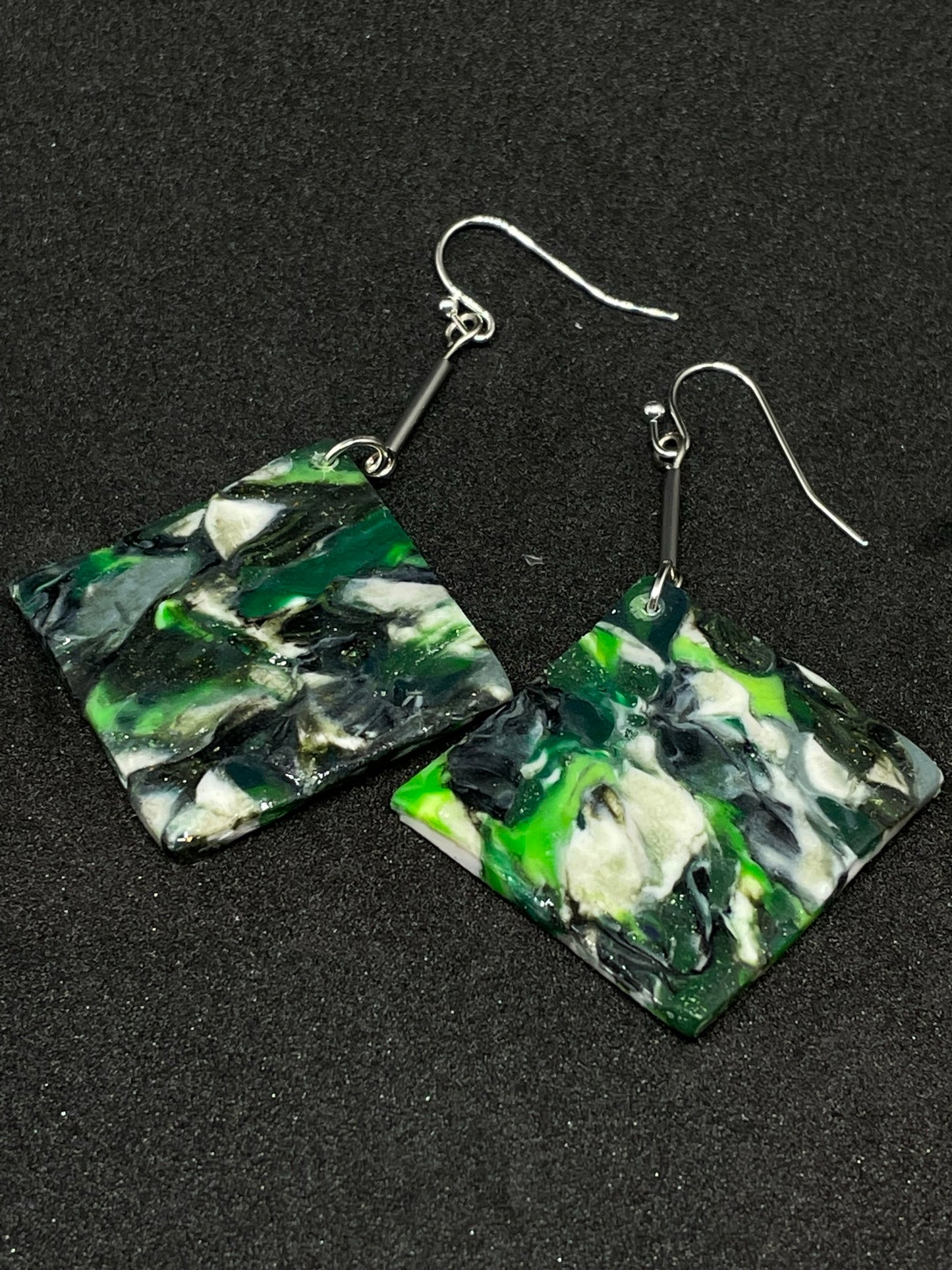 Green rhombus Polymer clay earrings