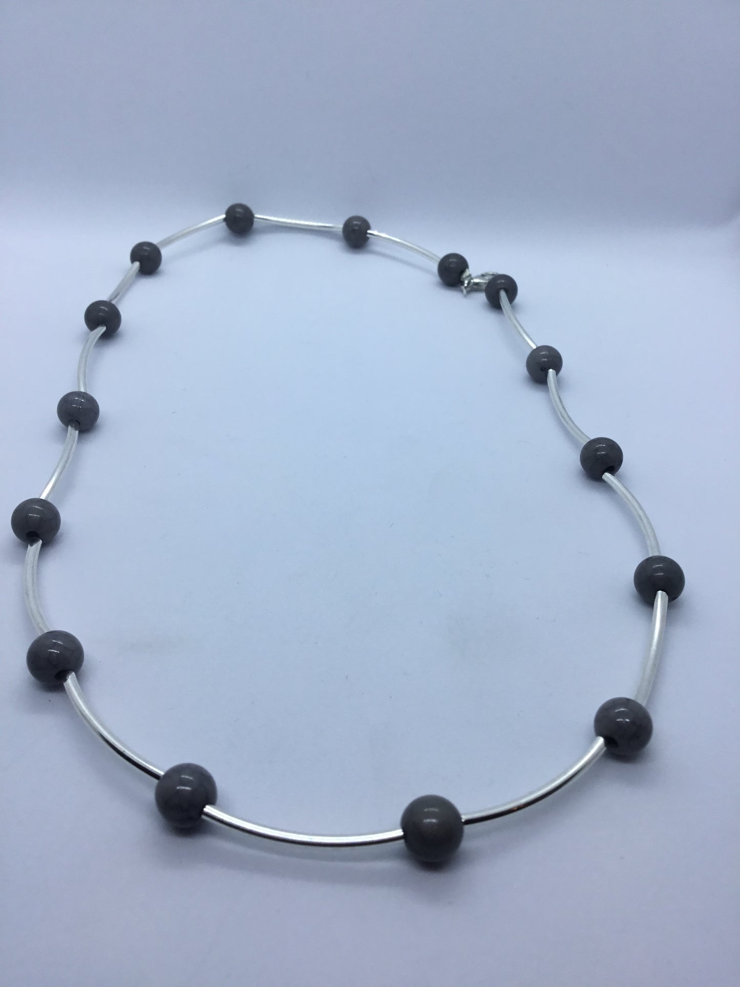 Wire & grey bead necklace