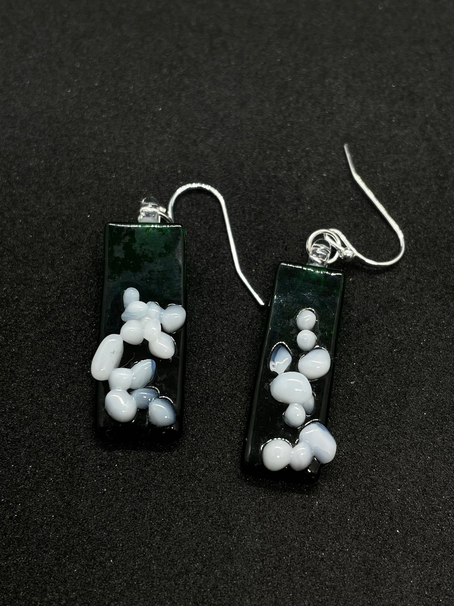 Fused green and white glass oblong earrings