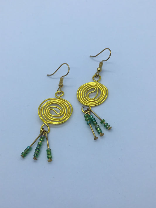 Wire & green bead earrings