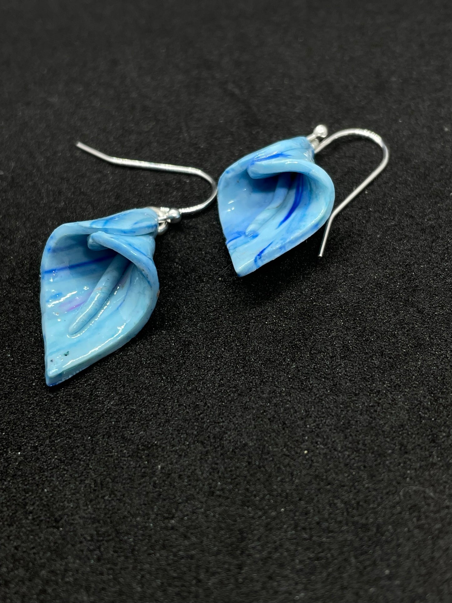 Blue lily Polymer clay earrings silver