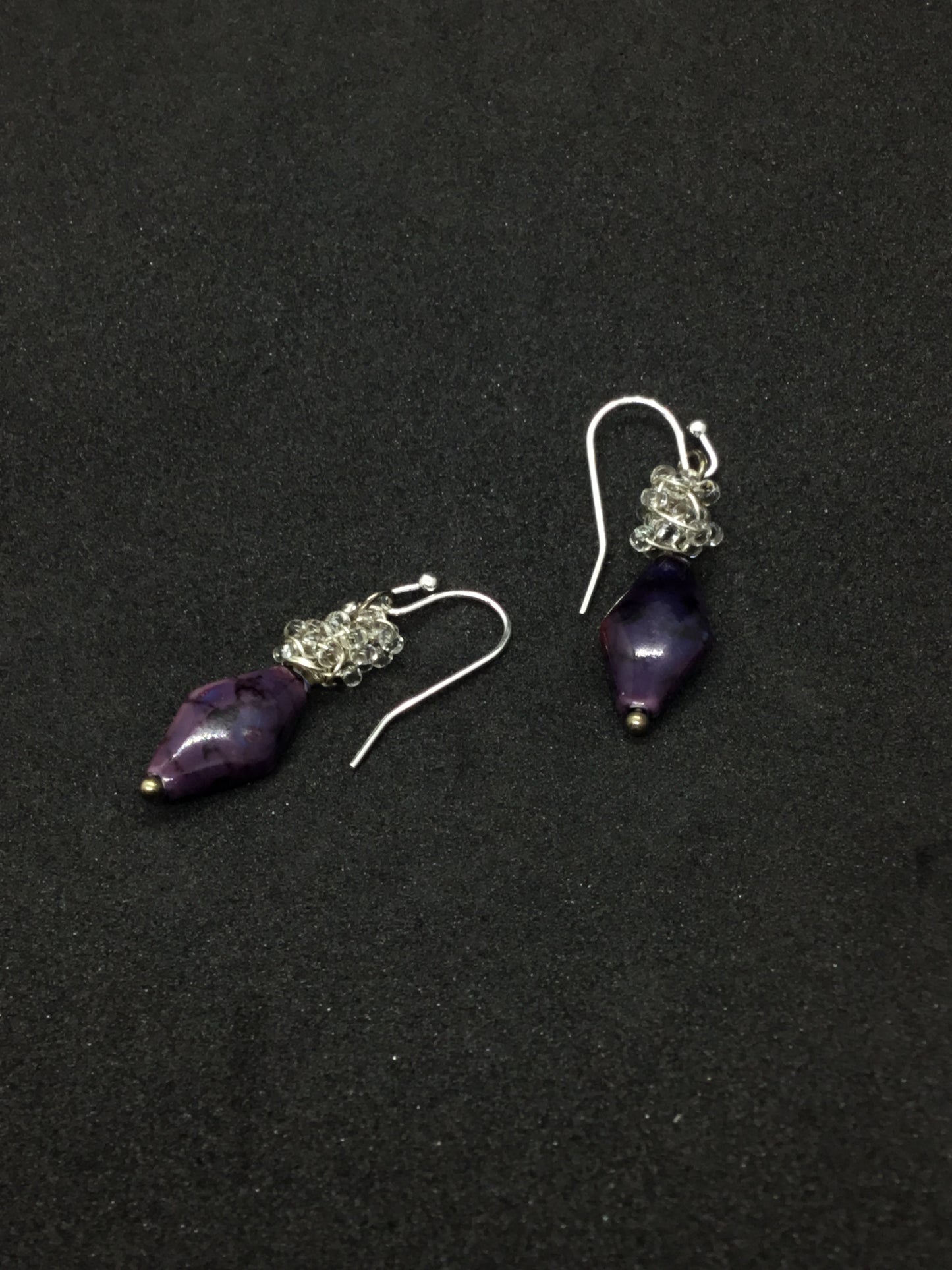 Wire & purple bead earrings
