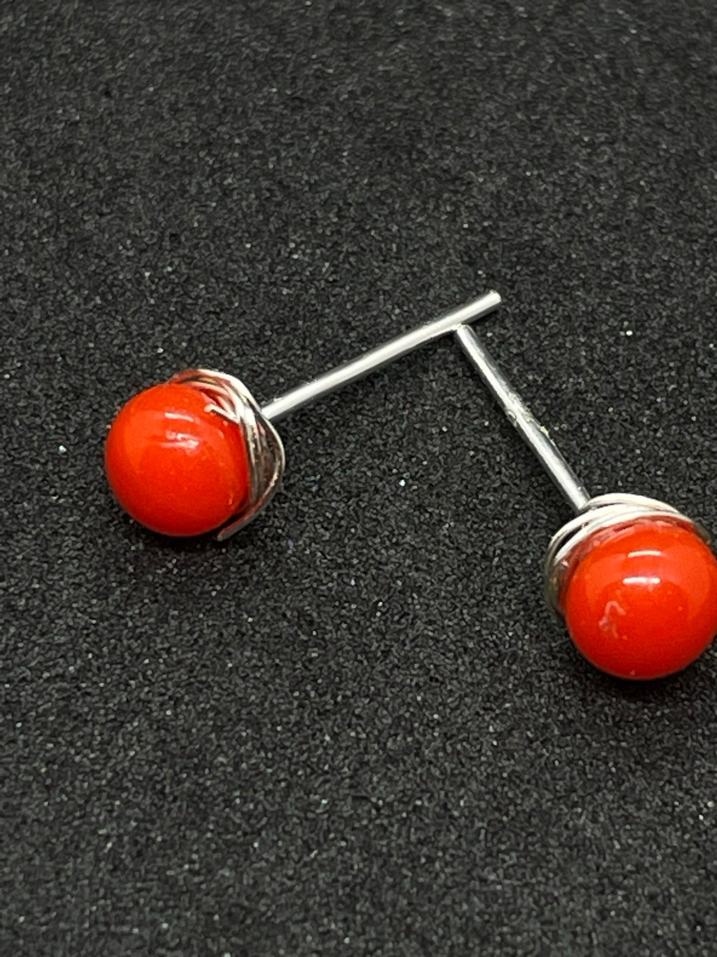 Fused glass stud earrings - Dark Orange