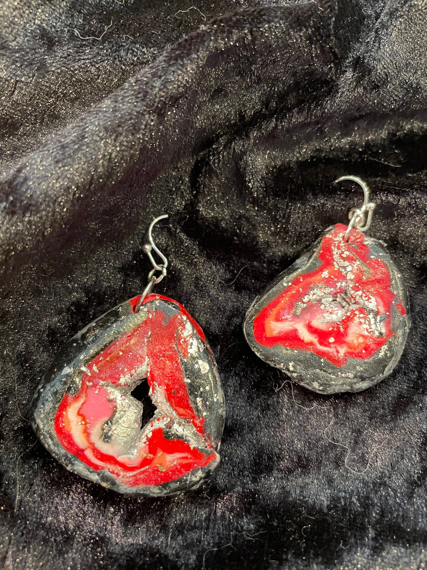 Black, white & red Polymer clay earrings