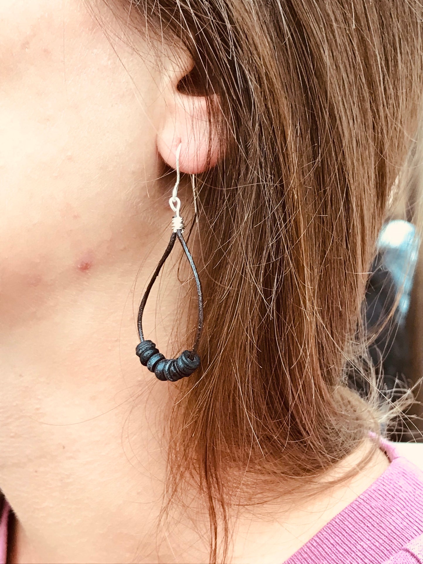 Wooden black bead earrings