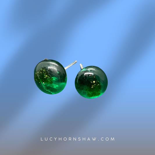 Fused glass stud earrings - Green