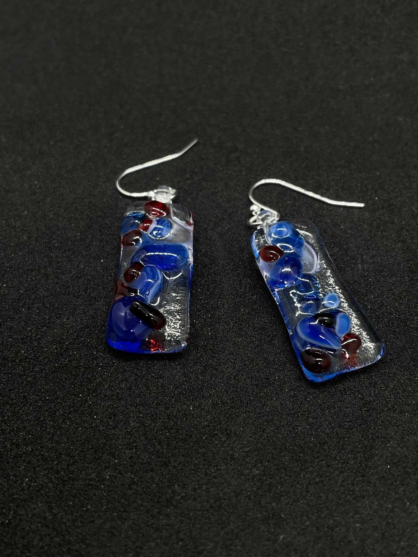 Fused clear and blue glass oblong earrings