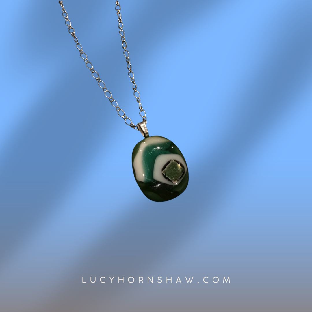 Fused green and white glass necklace