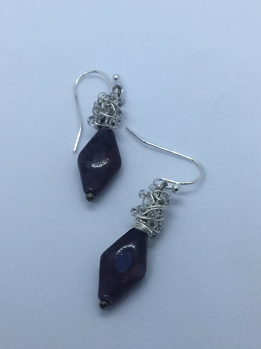 Wire & purple bead earrings