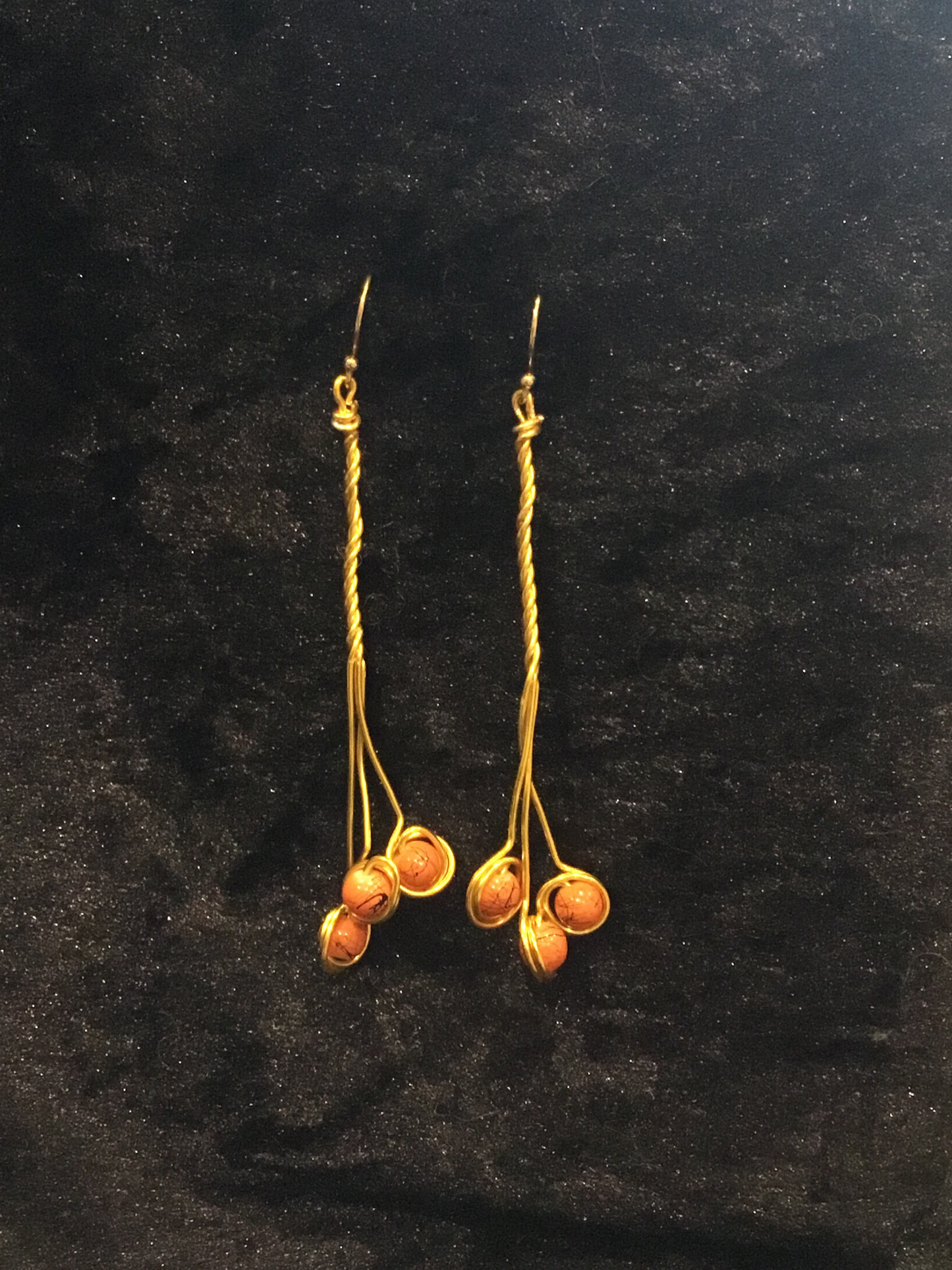 Wire & 3 orange bead earrings