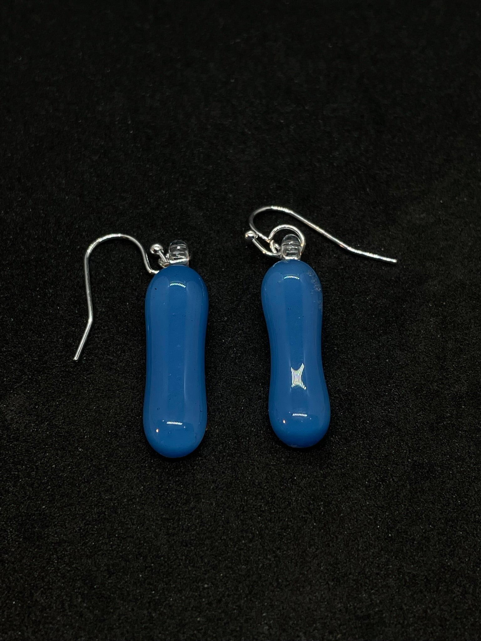 Beautiful blue drop earrings made with fused glass