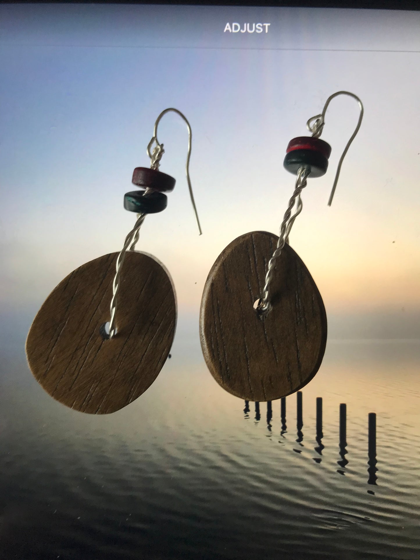 Wooden large beads on wire earrings