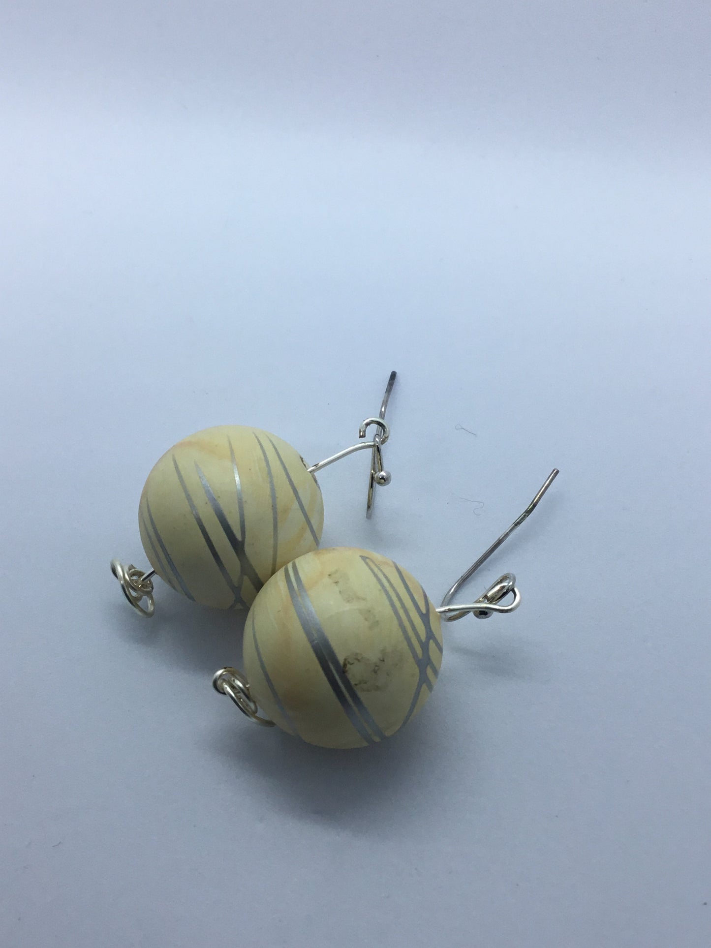 Wooden cream bead earrings