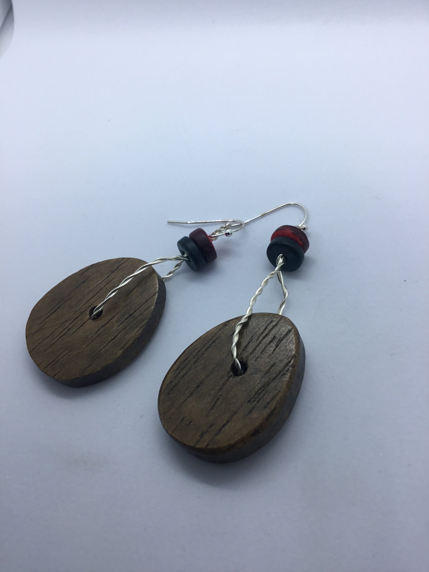 Wooden large beads on wire earrings