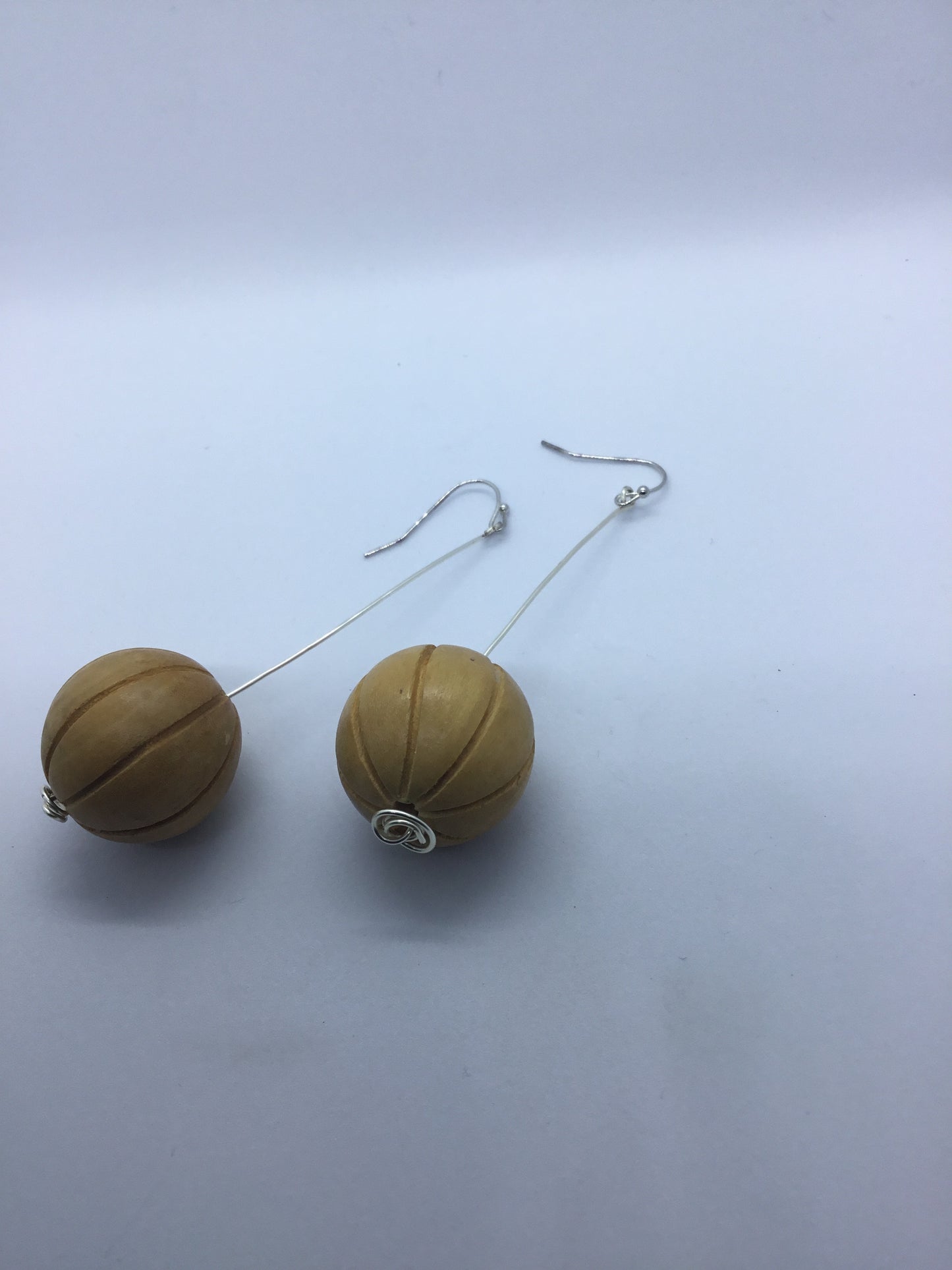 Wooden cream beads on wire earrings